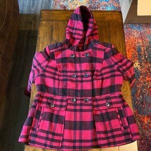 Women’s 1x ana a.n.a. A New Approach  Hot Pink and Black Plaid Pea Coat